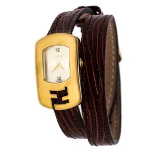 Fendi Yellow Gold Plated Stainless Steel Double Wrap 30000L Women's Wristwatch 18 mm