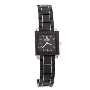 Fendi Black Ceramic Stainless Steel Quadro 6200L Women's Wristwatch 25 mm
