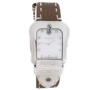 Pre Owned Fendi Mother of Pearl Stainless Steel Diamond B.Fendi 3800G Women's Wristwatch 33 mm