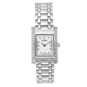 Pre Owned Fendi White Stainless Steel Diamond Orologi 7000L Women's Wristwatch 21 mm