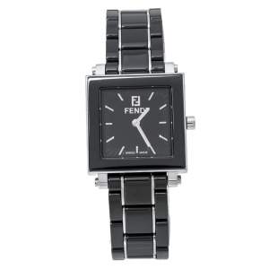 Pre Owned Fendi Black Ceramic and Stainless Steel Quadro 6200L Women's Wristwatch 25 mm