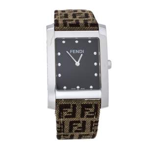  Fendi Brown Stainless Steel and Canvas Classic 7000G Women's Wristwatch 27 mm