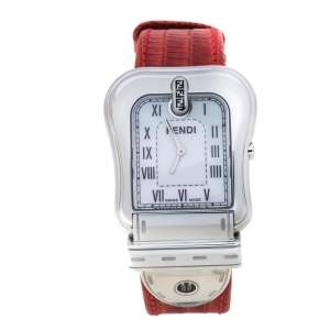 Pre Owned Fendi Mother of Pearl Stainless Steel Leather B.Fendi 3800G Women's Wristwatch 33 mm