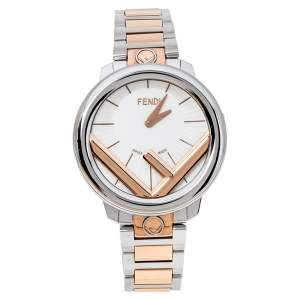 Pre Owned Fendi Opaline White Two-Tone Stainless Steel Runaway 71000M Women's Wristwatch 36 mm