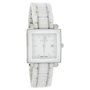 Pre Owned Fendi White Ceramic Stainless Steel Quadro F622140 Women's Wristwatch 30 mm