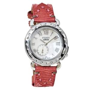 Pre Owned Fendi White Stainless Steel Leather Selleria 8100M Women's Wristwatch 37 mm