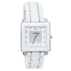 Fendi White Ceramic And Stainless Steel Diamonds Quadro 6200G Women's Wristwatch 30 mm