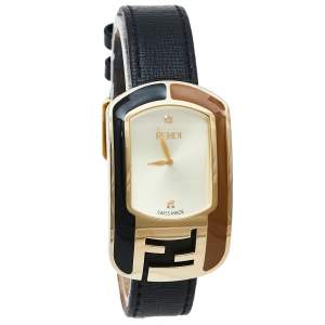 Fendi Yellow Gold Plated Stainless Steel Leather Chameleon 30000M Women's Wristwatch 29 mm
