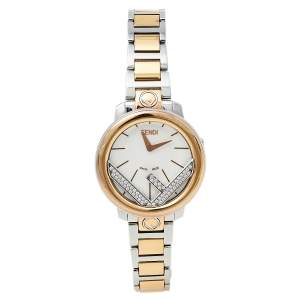 Fendi White Two-Tone Stainless Steel Diamonds Runaway 71000S Women's Wristwatch 28 mm