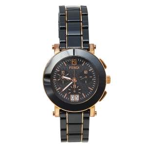 Fendi Black Ceramic & Gold Tone Stainless Steel Chrono 6700G Women's Wristwatch 38 mm