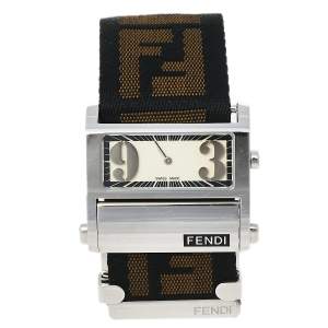 Pre Owned Fendi Cream Stainless Steel FF Zip Code 1120L Women's Wristwatch 38 mm