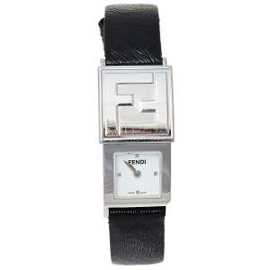 Pre Owned Fendi White/Black Stainless Steel Leather Secret 5500L Women's Wristwatch 20 mm x 37 mm