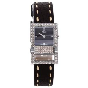 Pre Owned Fendi Brown Stainless Leather Diamond 5200L Women's Wristwatch 23 mm