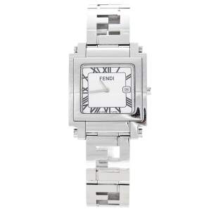 مملوكة مسبقًا Fendi Silver White Stainless Steel Quadro 6000G Women's Wristwatch 30 mm