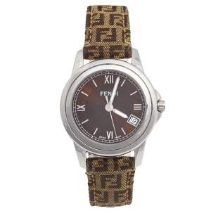 Pre Owned Fendi Brown Stainless Steel Leather 002-149 Women's Wristwatch 37 mm