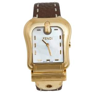 Pre Owned Fendi Mother of Pearl Gold Plated Stainless Steel Leather B.Fendi 3800G Women's Wristwatch 33 mm