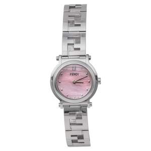 Pre Owned Fendi Pink Mother of Pearl Stainless Steel 6100L Womens's Wristwatch 28 mm
