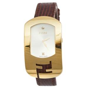 Fendi Yellow Gold Plated Steel Leather Chameleon 30000M Women's Wristwatch 29 mm