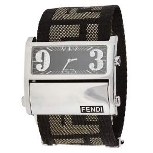 Fendi Black Stainless Steel Canvas Diamond Zip Code 1120G Women's Wristwatch 45 mm