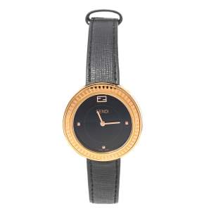 Fendi Black Rose Gold Plated Stainless Steel Leather My Way 35000M Women's Wristwatch 36 mm