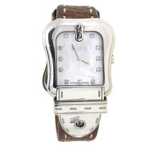 Fendi Mother of Pearl Diamond Stainless Steel Leather B.Fendi 3800G Women's Wristwatch 33 mm
