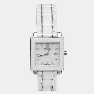 Fendi White Ceramic Stainless Steel Quadro 6200G Unisex Wristwatch 30 mm