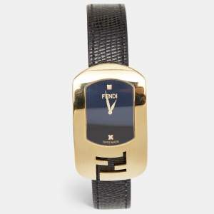 Fendi Black Gold Plated Stainless Steel Leather Chameleon 30000M Women's Wristwatch 29 mm