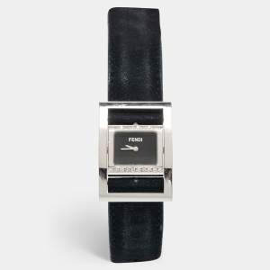 Fendi Black Stainless Steel Leather Diamond Classic 5000 Women's wristwatch 26 mm