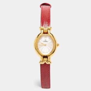 Fendi Silver Gold Plated Stainless Steel Leather 640L Women's Wristwatch 25 mm