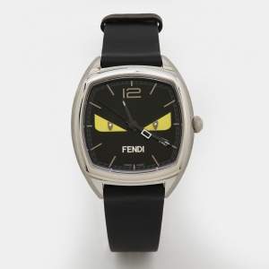 Fendi Black Diamond Stainless Steel Calfskin Memento Bugs Eye 22000M Women's Wristwatch 32 mm
