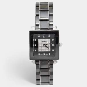 Fendi Black Ceramic Stainless Steel Diamond Quadro 6200G Women's Wristwatch 30 mm