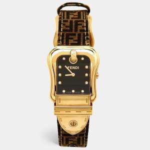 Fendi Black Yellow Gold Plated Stainless Steel Canvas B.Fendi 3800G Women's Wristwatch 33 mm