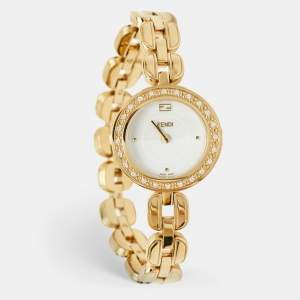Fendi White Diamond Gold Plated Stainless Steel My Way F351434000B0 Women's Wristwatch 28 mm