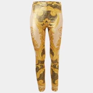 Fendace Yellow Logo Print Lurex Jersey Leggings S