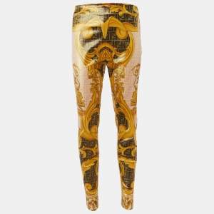 Fendace Fendi x Versace Yellow Patterned Lurex Knit Leggings M