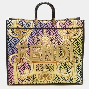 Fendi x Versace Multicolor Baroque Print Canvas and Leather Large Fendace Sunshine Tote