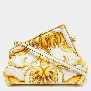 Fendi x Versace Gold/Yellow Baroque Print Fabric Fendace First Clutch Bag