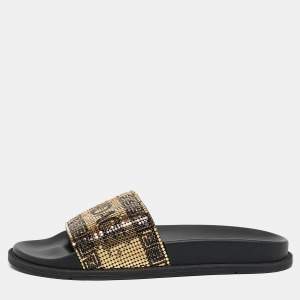 Fendi x Versace Gold/Black Metal Mesh Pool Slides Size 39