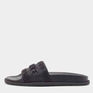 Fendi x Versace Black Rubber Flat Slides Size 37