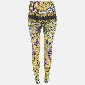 Fendance Purple/Yellow Barocco Print Jersey Leggings M