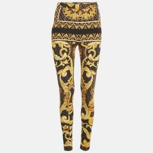 Pre Owned Fendace Black /Yellow Baroque Print Jersey Leggings M