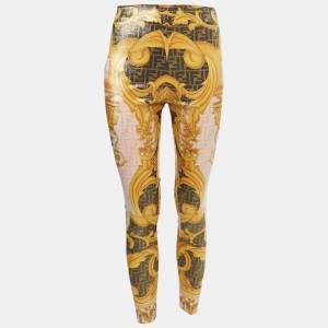 Fendi x Versace Yellow Patterned Lurex Knit Leggings S