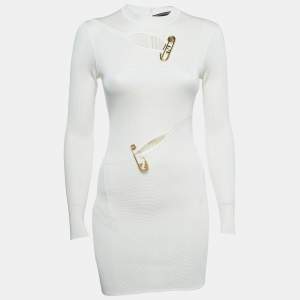 Fendi x Versace White Knit Pin Detail Cutout Mini Dress XS