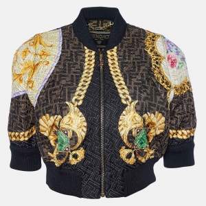 Fendi x Versace Brown Barocco FF Quilted Silk Cropped Jacket S