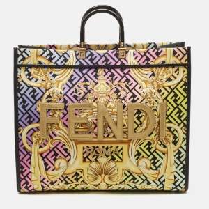 Fendi x Versace Multicolor Baroque Print Canvas and Leather Large Fendace Sunshine Tote