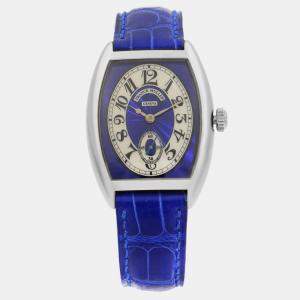 Franck Muller Blue 18k White Gold Cintree Curvex 7502 S6 Manual Winding Women's Wristwatch 29 mm