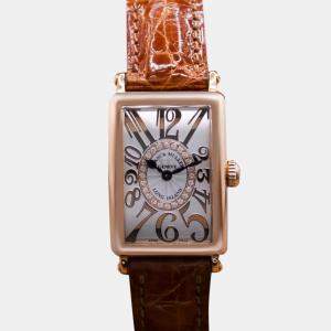 Franck Muller Silver 18k Rose Gold Long Island Quartz Women's Wristwatch 23 mm