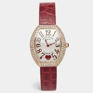 Franck Muller Silver Dial 18K Rose Gold Diamond Alligator Leather Heart 5002 M QZ Women's Wristwatch 34.50 mm
