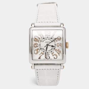 Franck Muller Silver 18k Rose Gold Stainless Steel Alligator Master Square 6000.H.SC.DT.V.ST.G Unisex Wristwatch 37 mm