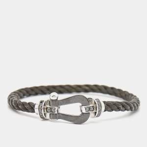 Fred Force 10 Cord Black Diamond Ceramic 18k White Gold Bracelet 16
